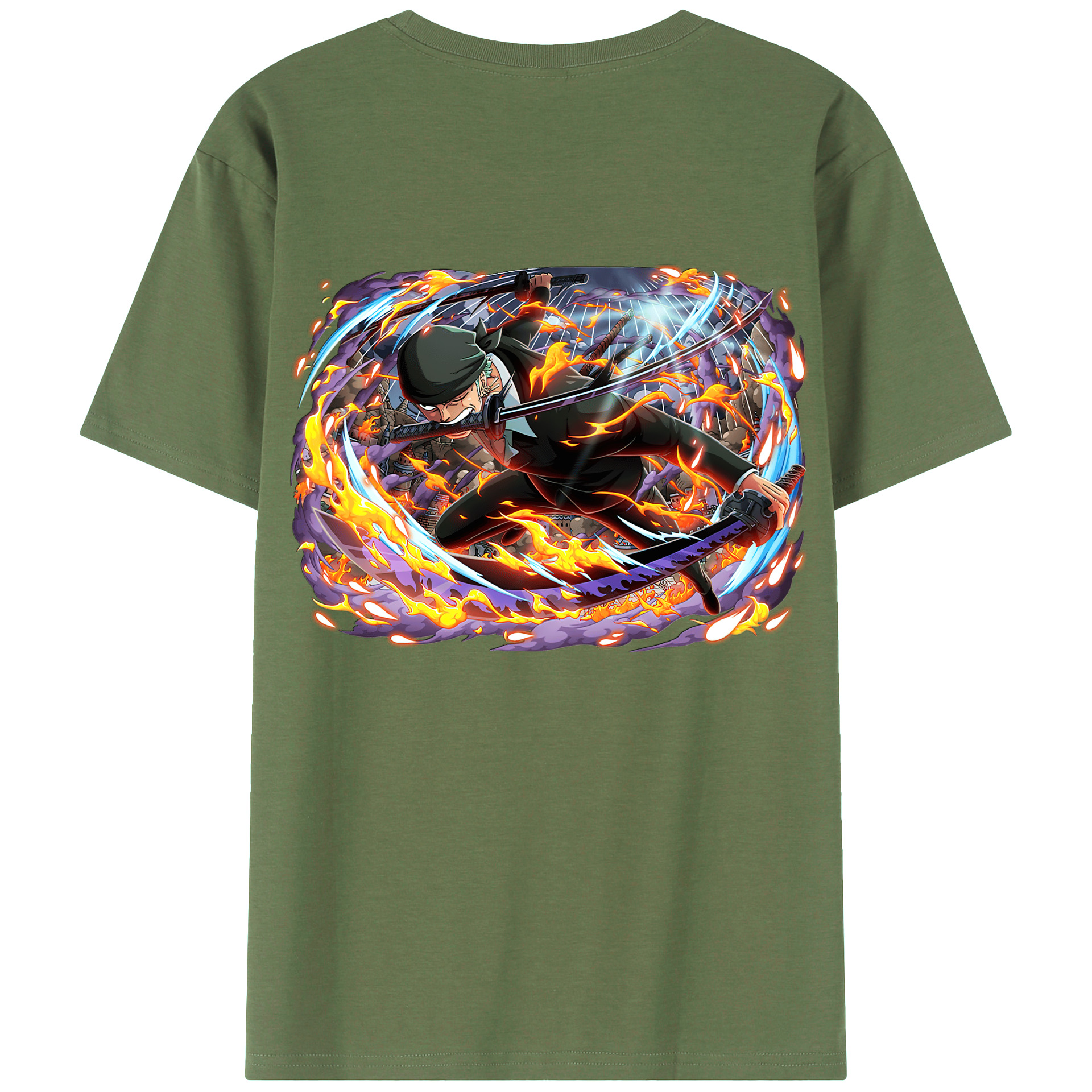 ワンピース ロロノア・ゾロ ONE PIECE Roronoa Zoro 綿100％ メンズ半袖Tシャツ（バックプリント） 通気性